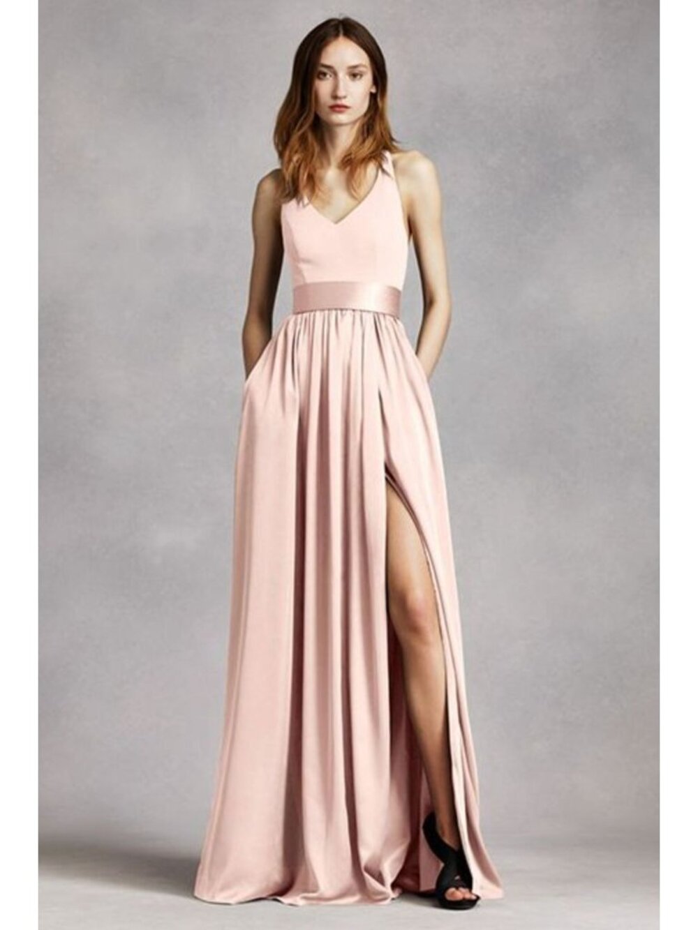 Vera Wang White Halter Neck With Sash Dress Bridesmaid Maxi Blush Pink 4